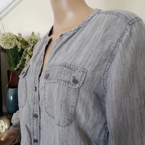 LOFT Grey Jean Button Down Shirt Jacket sz M - Picture 2 of 3